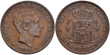 Cy16560j.- ALFONSO XII 10 Centimos 1878 OM SC- Variante