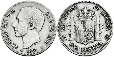 Cy16567e.- ALFONSO XII 1 Peseta 1881 (18-81) M.S.M. - MBC