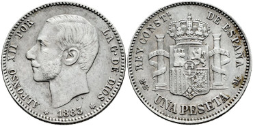 Cy16570g.- ALFONSO XII 1 Peseta 1883 (18-83)   M.S.M. - EBC-