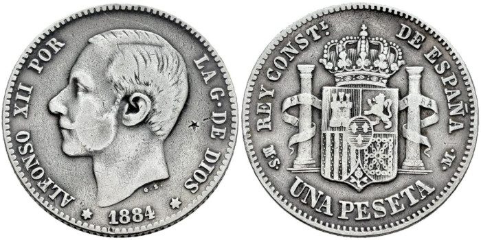 Cy16571d - ALFONSO XII 1 Peseta 1884 (---)   M.S.M. - MBC-