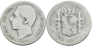 Cy16571c- ALFONSO XII 1 Peseta 1884 (---)   M.S.M. - B.C.