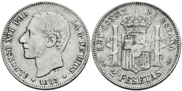 Cy16578e- ALFONSO XII 2 Peseta 1883 (18-83)   M.S.M. - MBC