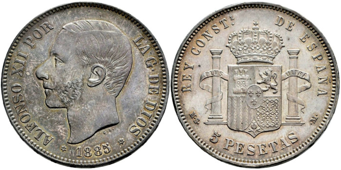 Cy16593h- ALFONSO XII 5 Peseta 1885 (18-85)   M.S.M. - EBC