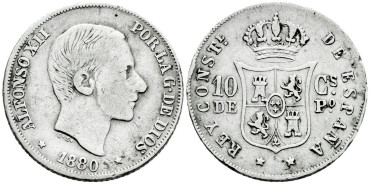Cy16617b- ALFONSO XII 10  Cetm. Peso  1880 Manila - BC