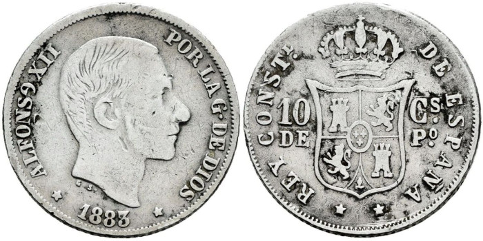 Cy16620e- ALFONSO XII 10  Cetm. Peso  1883 Manila - MBC