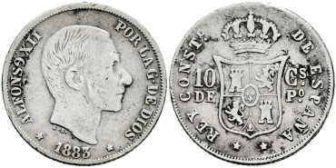 Cy16620e- ALFONSO XII 10  Cetm. Peso  1883 Manila - MBC