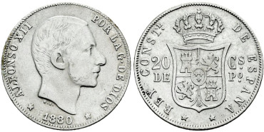 Cy16624e- ALFONSO XII 20  Cetm. Peso  1880 Manila - MBC