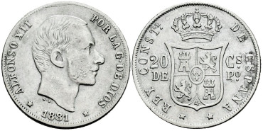 Cy16625e- ALFONSO XII 20  Cetm. Peso  1881 Manila - MBC
