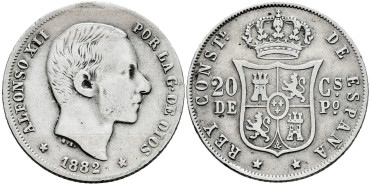 Cy16626e- ALFONSO XII 20  Cetm. Peso  1882 Manila - MBC