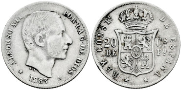 Cy16627e- ALFONSO XII 20  Cetm. Peso  1883 Manila - MBC