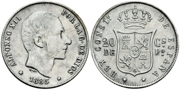 Cy16629j- ALFONSO XII 20  Cetm. Peso  1885 Manila - SC-
