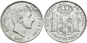 Cy16631h- ALFONSO XII 50  Cetm. Peso  1881 Manila - EBC 