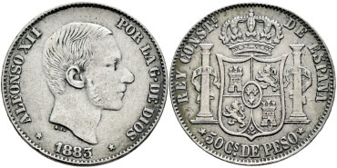 Cy16635e1- ALFONSO XII 50  Cetm. Peso  1883 Manila - MBC