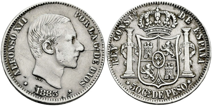 Cy16635e3- ALFONSO XII 50  Cetm. Peso  1883 Manila - MBC