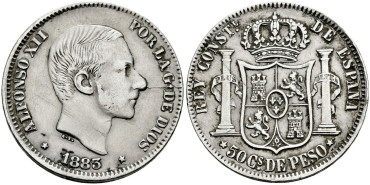 Cy16635e3- ALFONSO XII 50  Cetm. Peso  1883 Manila - MBC