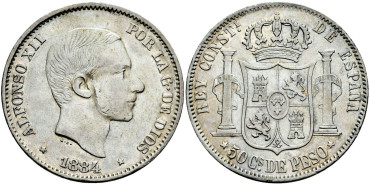 Cy16636i- ALFONSO XII 50  Cetm. Peso  1884 Manila - EBC+