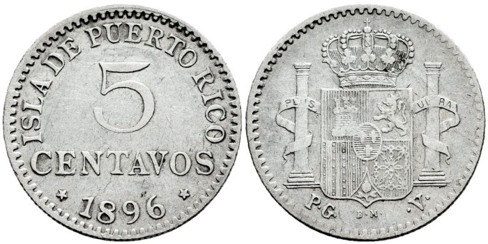Cy16715f.- ALFONSO XIII 5 Ctv. Peso 1896 Puerto Rico  MBC+