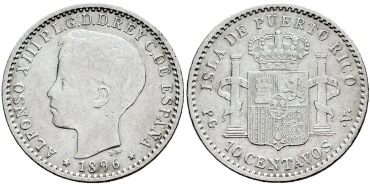 Cy16716e.- ALFONSO XIII 10 Ctv. Peso 1896 Puerto Rico  MBC