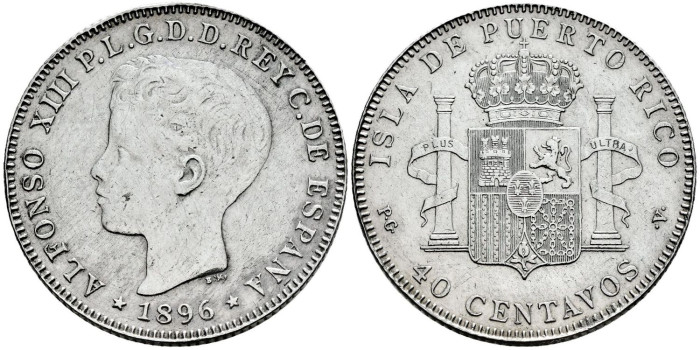 Cy16718e.- ALFONSO XIII 40 Ctv. Peso 1896 Puerto Rico  MBC