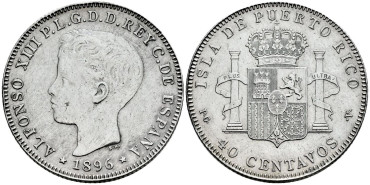 Cy16718e.- ALFONSO XIII 40 Ctv. Peso 1896 Puerto Rico  MBC