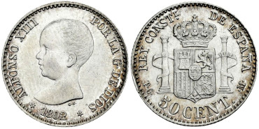 Cy16659k.- ALFONSO XIII 50 Centimos 1892 ( 9-2) P.G.M. SC