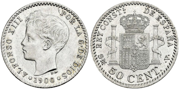 Cy16666k.- ALFONSO XIII 50 Centimos 1900 ( 0-0)  S.M.V. -SC