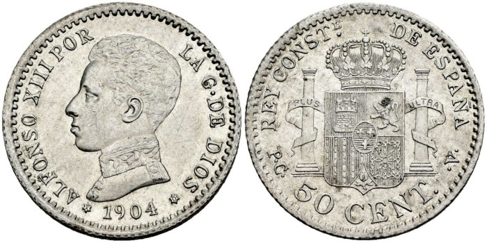 Cy16668k.- ALFONSO XIII 50 Centimos 1904 ( 1-0)  S.M.V. -SC