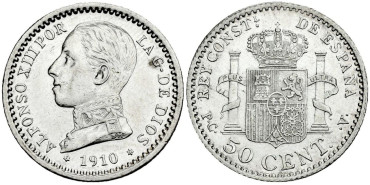 Cy16669k.- ALFONSO XIII 50 Centimos 1910 ( 1-0)  P.C.V. -SC