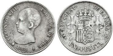 Cy16671c.- ALFONSO XIII 1 Peseta 1889 (--89)  M.P.M. -BC+