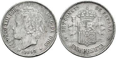 Cy16673f.- ALFONSO XIII 1 Peseta 1893 (18-93)  P.G.L. -MBC+