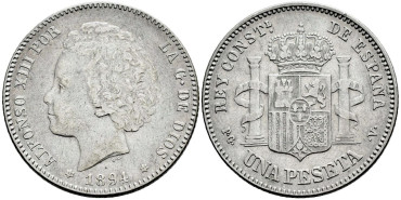 Cy16674f.- ALFONSO XIII 1 Peseta 1894 (18-94)  P.G.V. -MBC+