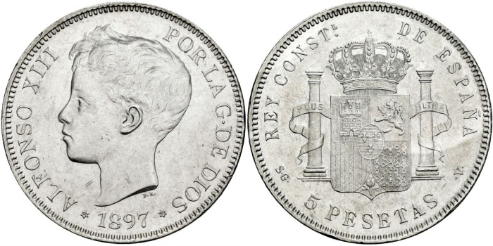 Cy16705j.- ALFONSO XIII 5 Peseta 1897 (18-97)  S.G.V. - SC-