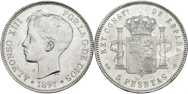 Cy16705j.- ALFONSO XIII 5 Peseta 1897 (18-97)  S.G.V. - SC-