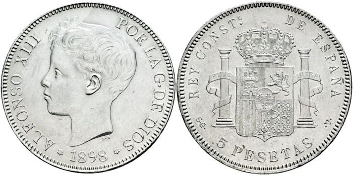 Cy16707h.- ALFONSO XIII 5 Peseta 1898 (18-98)  S.G.V. - SC-