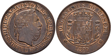 Cy16541k.- CARLOS VII 10 Centimos1873 Belgica  SC-