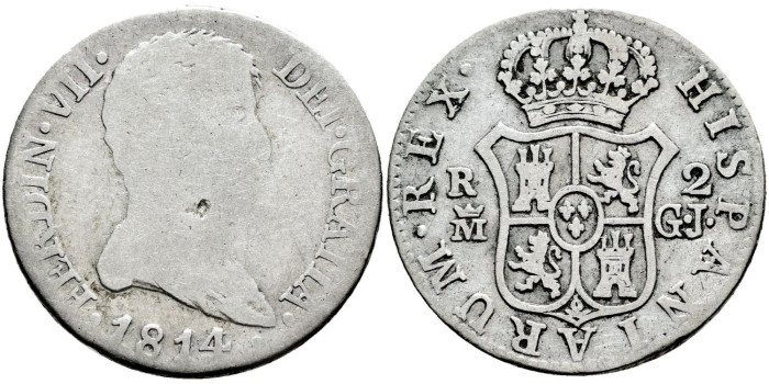 Cy14630.- FERNADO VII 2 Reales 1814 Madrid. RC