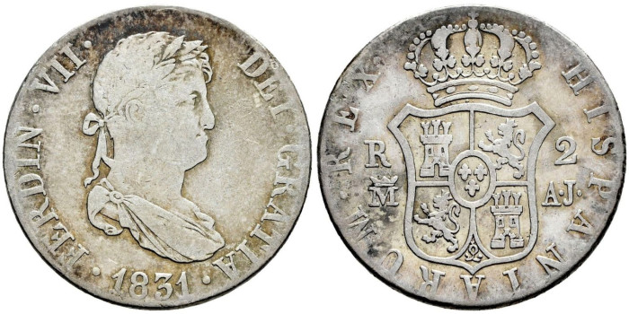 Cy14774.- FERNADO VII 2 Reales 1831 Madrid. MBC-