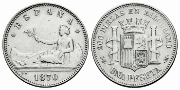Cy16510h.- G.P. y REPUBLICA 1 Peseta 1870 (18-70) S.N.M.  EBC-