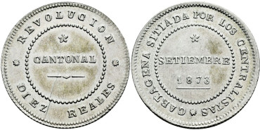 Cy16526e.- G.P. y REPUBLICA 10 Reales Cantonal  1873. No Coincidente. EBC-