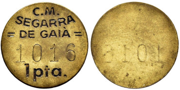 Cy16795e.- GUERRA CIVIL - SEGARRA DE GAIA 1 Pesetas. 1937 Laton-  MBC+