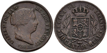 Cy15700.- ISABEL II 10 Ctm. De Real 1862 Segovia. MBC-