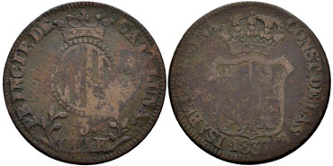 Cy15758.- ISABEL II 3 Cuartos 1837 Cataluña. RC