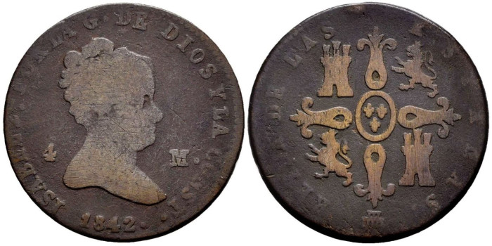Cy15732.- ISABEL II 4 Maravedis 1842 Segovia RC