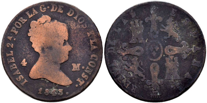 Cy15736.- ISABEL II 4 Maravedis 1843 Segovia RC