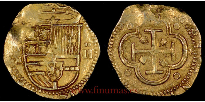 Cy03891.- FELIPE II - 2 Escudos  Toledo M. S/F. -ORO