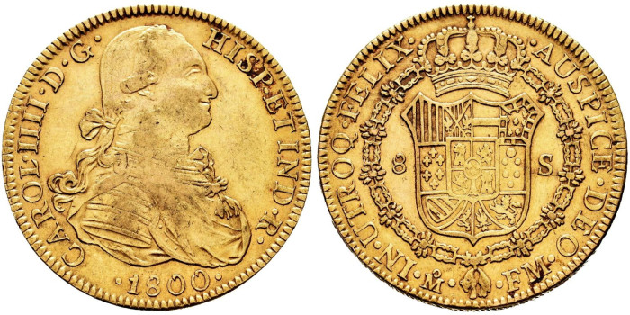 Cy13700.- CARLOS IV  8 Escudos 1800 Mexico F.M. MBC+ - Oro