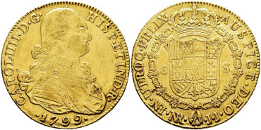 Cy13695.- CARLOS IV  8 Escudos 1799 Nuevo Reino J.J. MBC. - Oro
