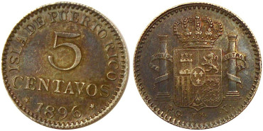copy of Cy16715f.- ALFONSO XIII 5 Ctv. Peso 1896 Puerto Rico  MBC+