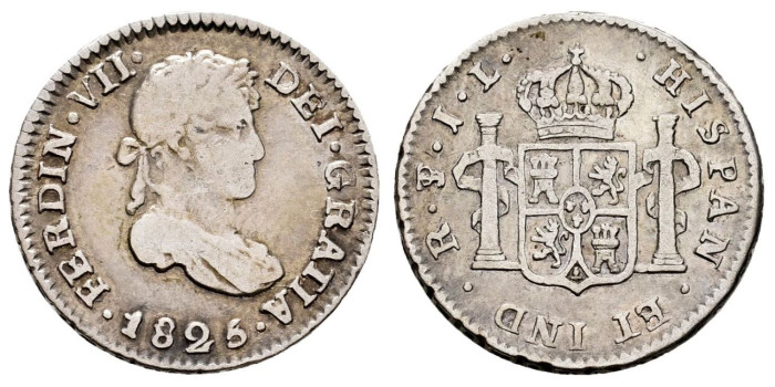 Cy14336e.- FERNANDO VII -1/2 Real 1825 Potosi JL - MBC