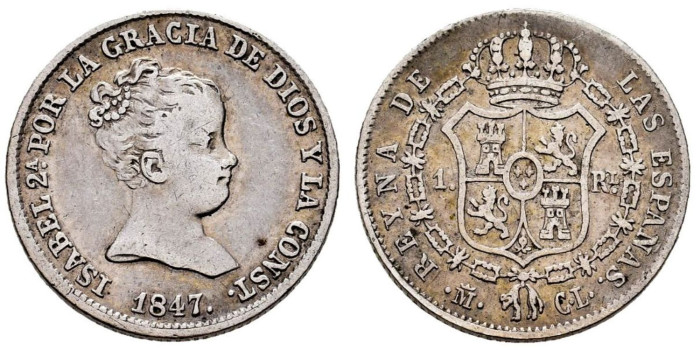 Cy15904f.- ISABEL II - 1 Real 1847 Madrid CL - MBC+